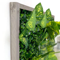 Plantframe/Pflanzenwand/Mooswand "CALI" aus Realtouch Kunstpflanzen mit Fichtenholzrahmen - 56cm x 56cm / aschgrau