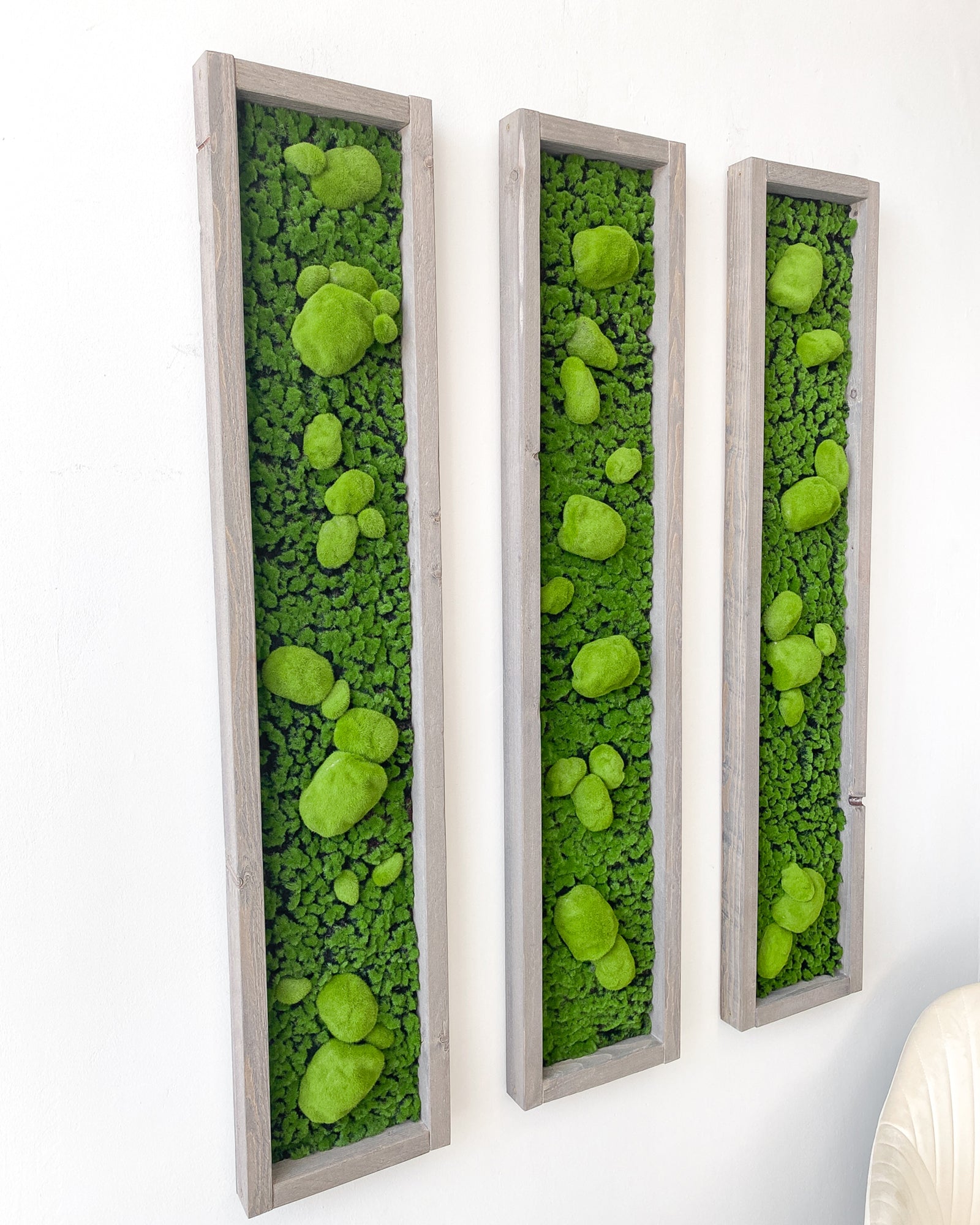 Moosbild/Mooswand/Mooswandkunst "GREEN BUNS" aus Realtouch Kunstmoss mit Fichtenholzrahmen